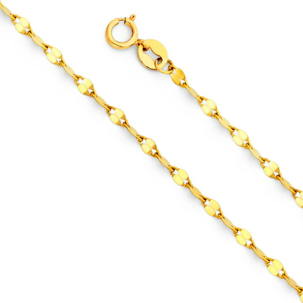 14K Solid Gold 2.0MM Diamond Cut Mirror Chain Necklace Choose Your Color Unisex Sizes 16-30 